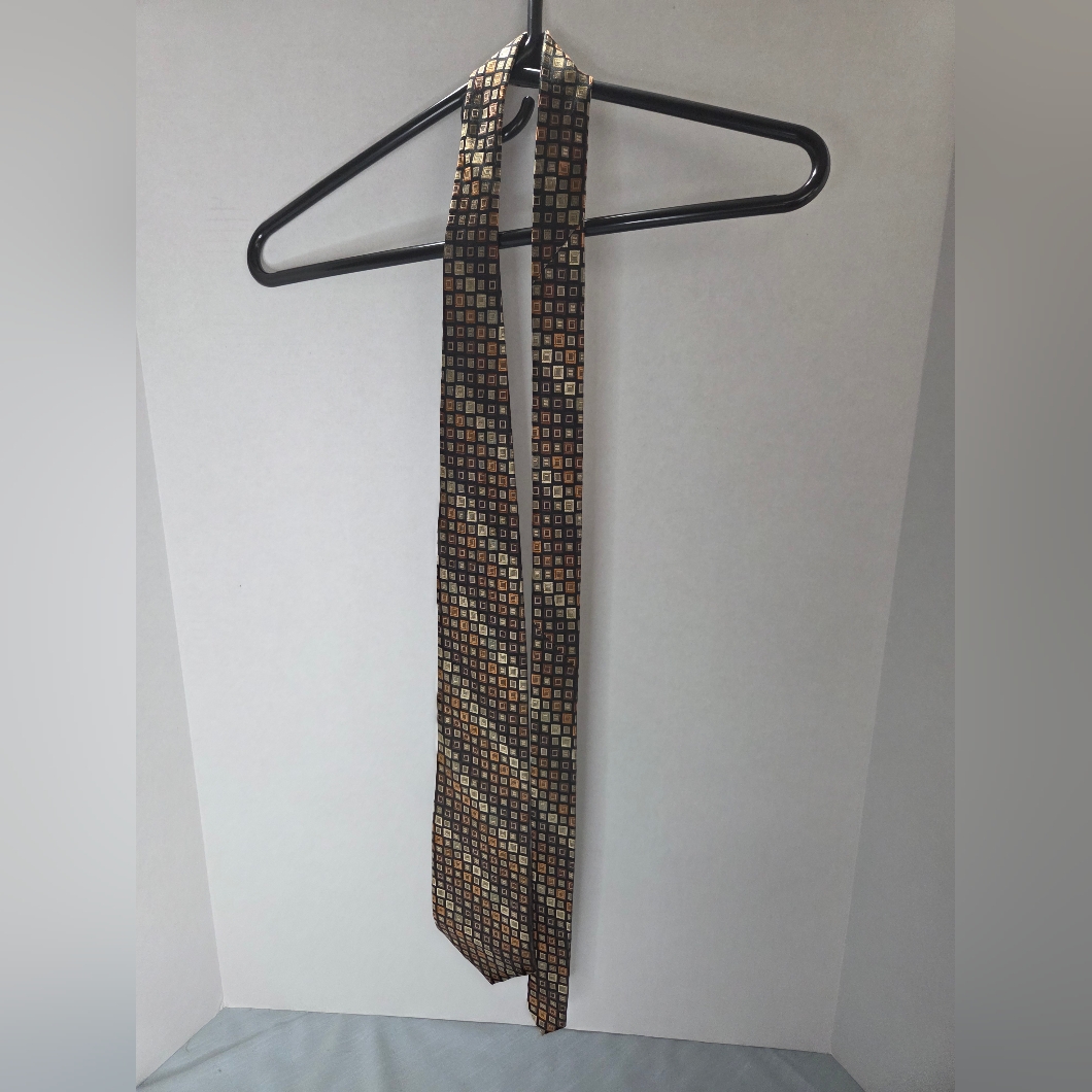 Joseph  Feiss Brown And Gold Geometric Tie